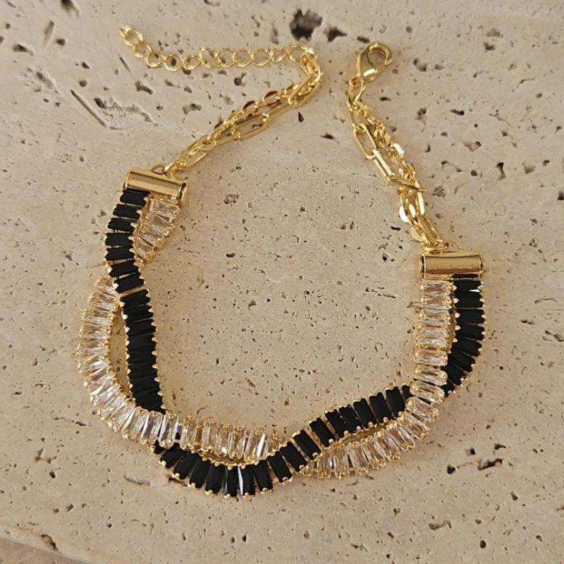 Pulseira Riviera baguete Dupla Cristal/Negra 18cm