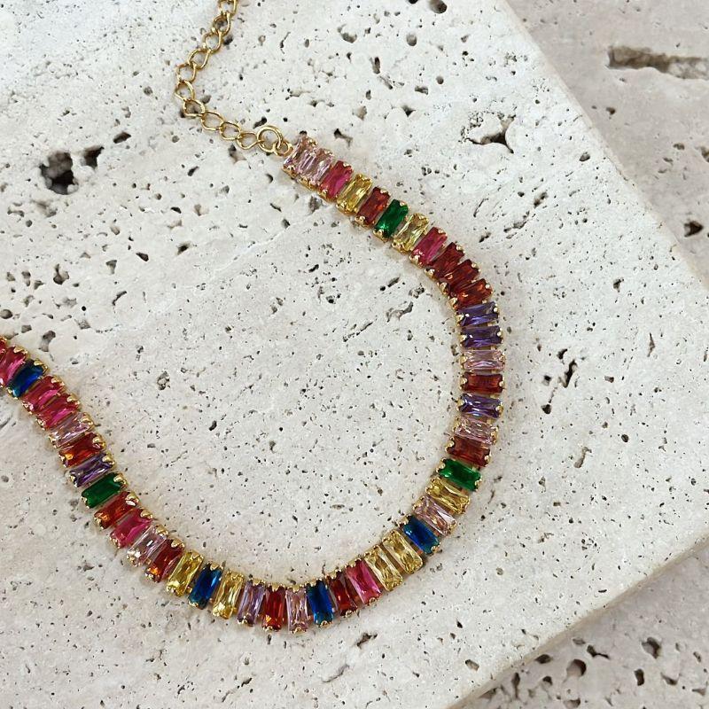 Pulseira Zirconia Baguete Colorida 18cm