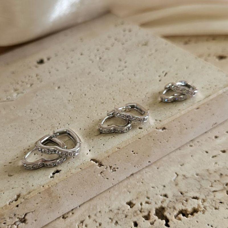 Trio Argola Coração Cravejado Fino