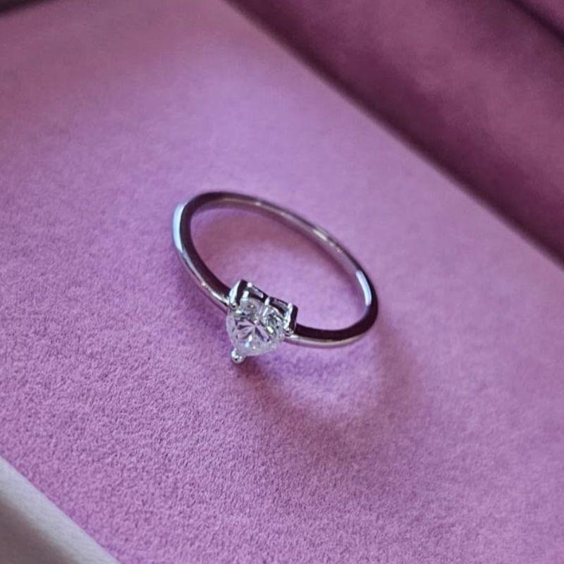 Anel Solitario Coração Moissanite Prata N18