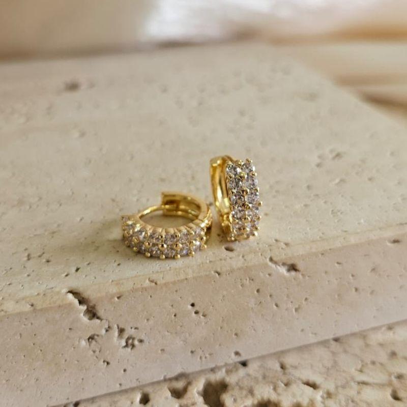 Brinco Argola 2 Fileiras Zirconia Media