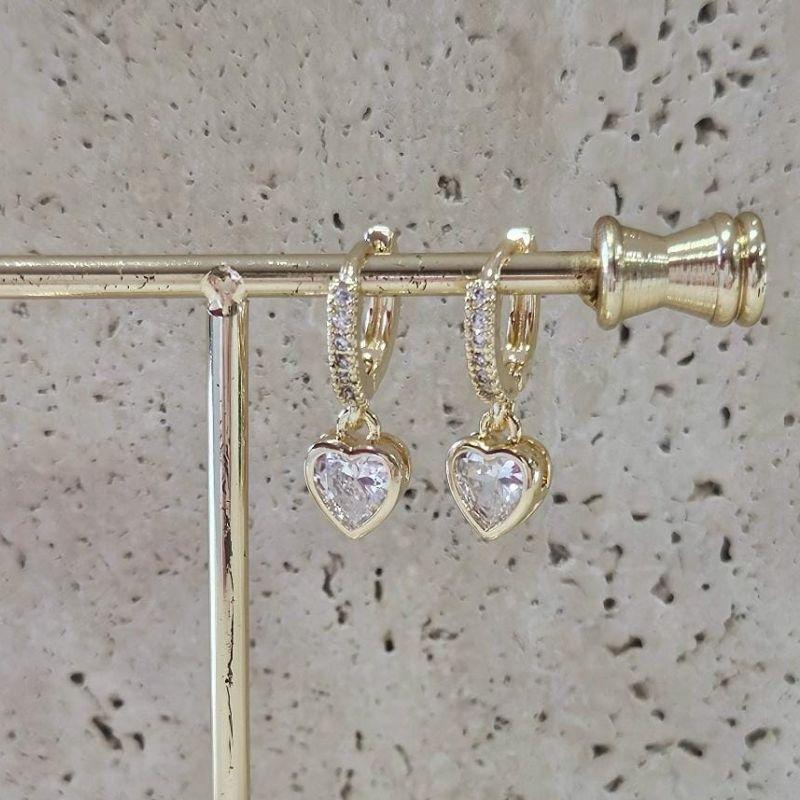 Brinco Argola Coração Pedra Pendurado