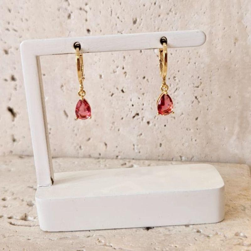 Brinco Argola Gota Rubi