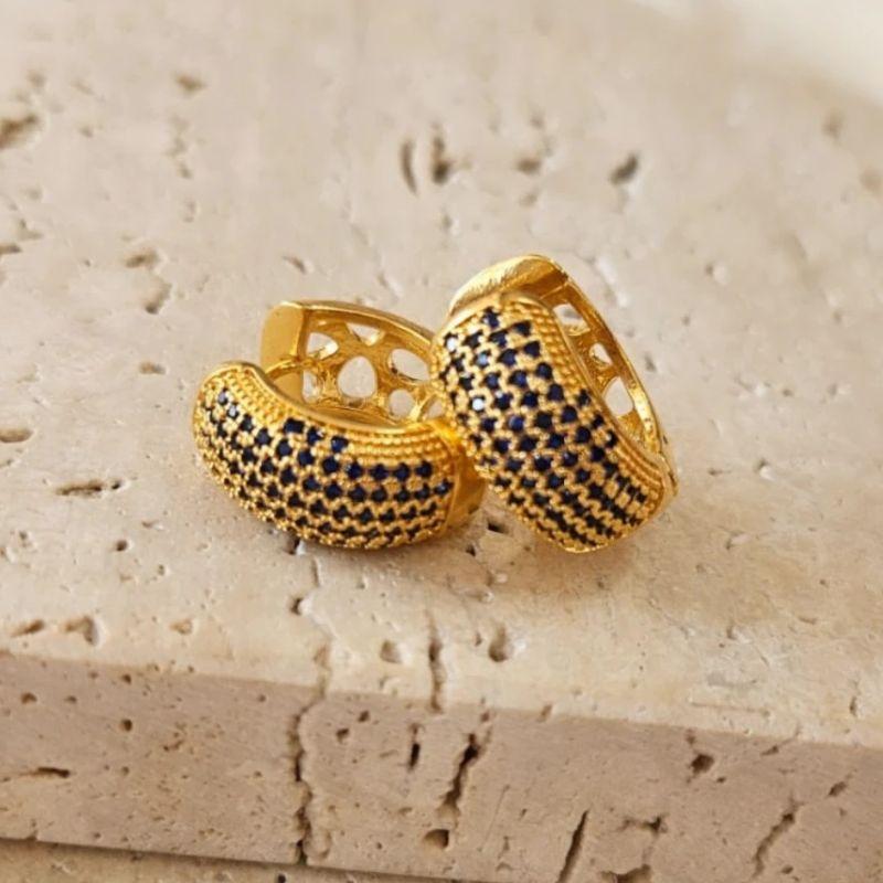 Brinco Argola Grossa Zirconia Azul Gde