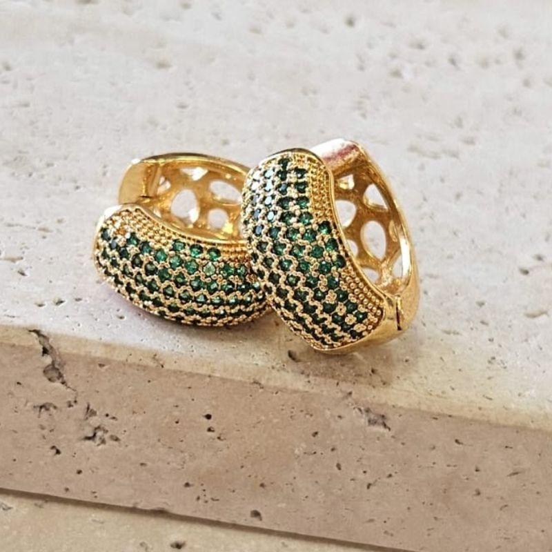 Brinco Argola Grossa Zirconia Verde Gde