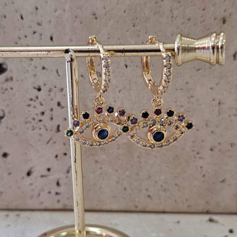 Brinco Argola Olho Grego Cilios Colors