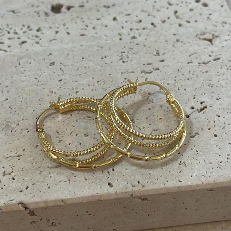 Brinco Argola Tripla Texturizada