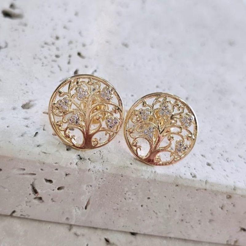 Brinco Arvore da Vida Cravejada na Lateral