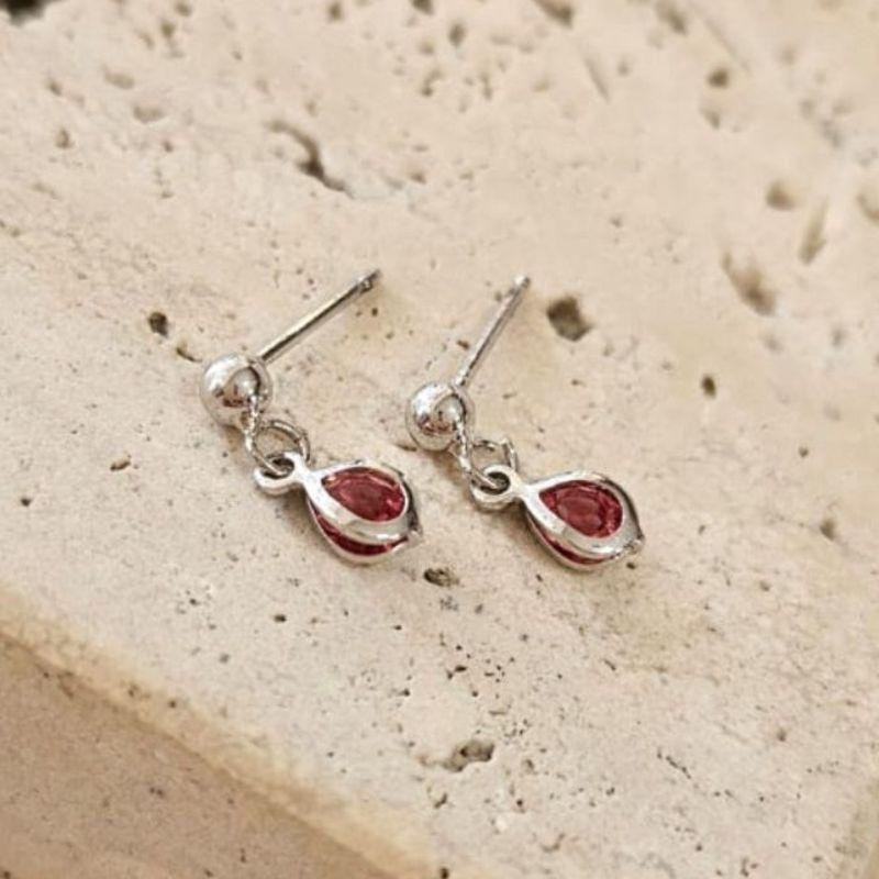 Brinco Bolinha com Zirconia Pendurada Rosa