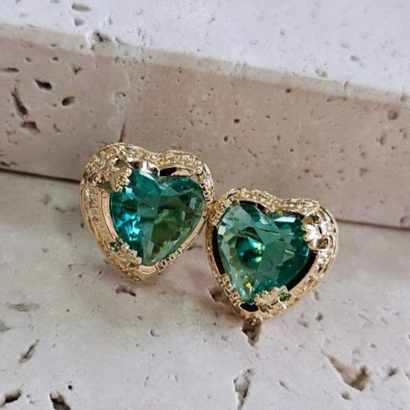 Brinco Coração Caixa Esmeralda