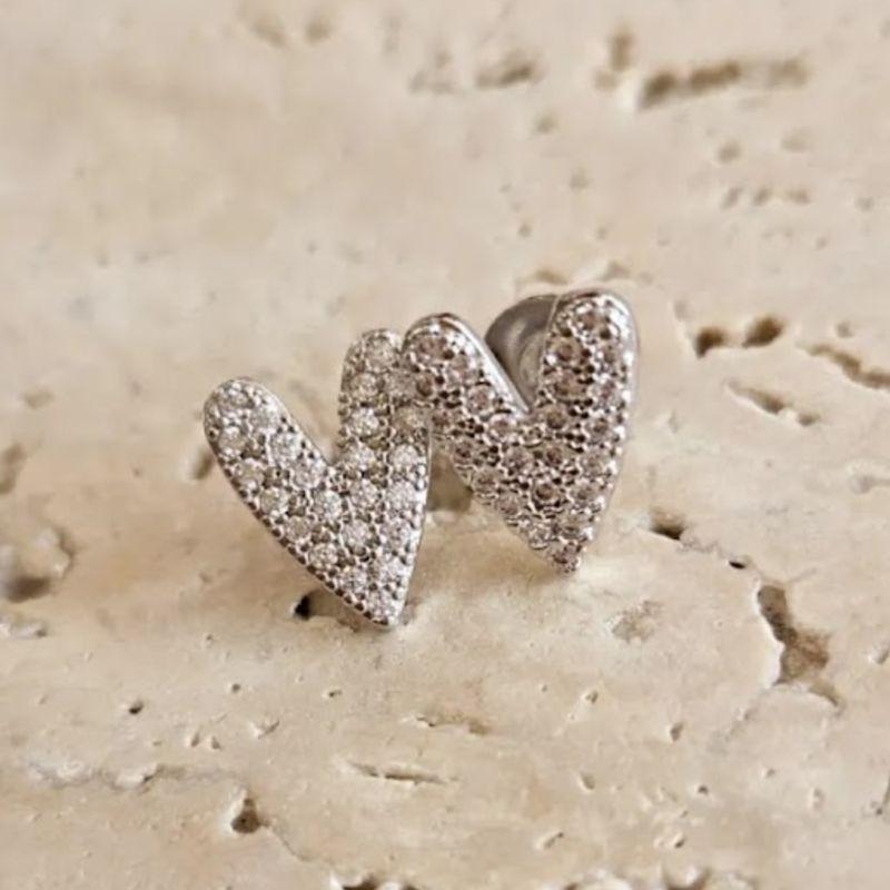 Brinco Coração Comprido Cravejado Gde