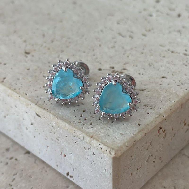 Brinco Coração Cravejado Colorido Gde