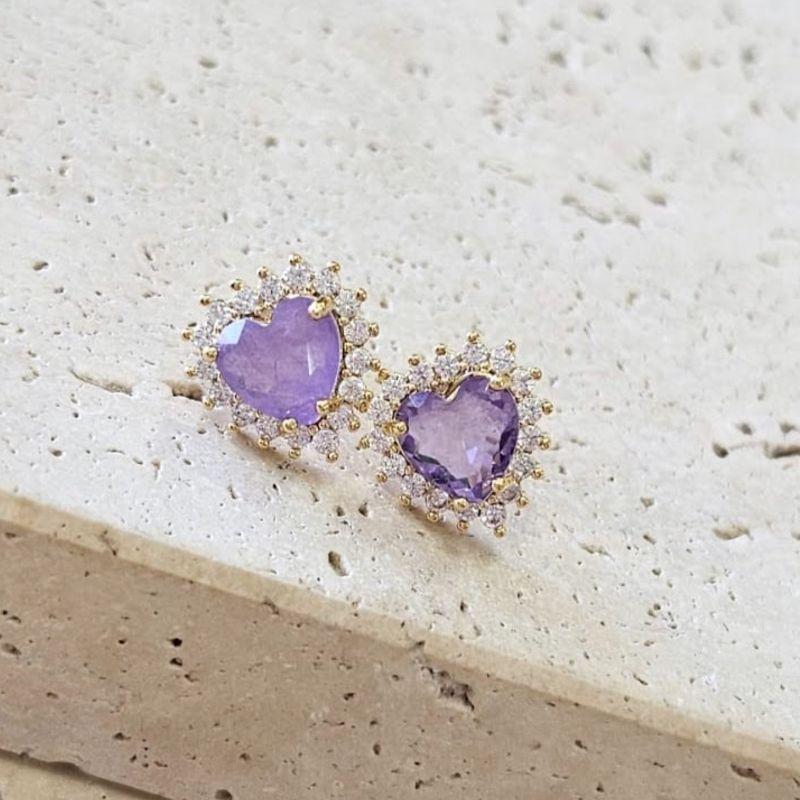 Brinco Coração Cravejado Colorido Gde