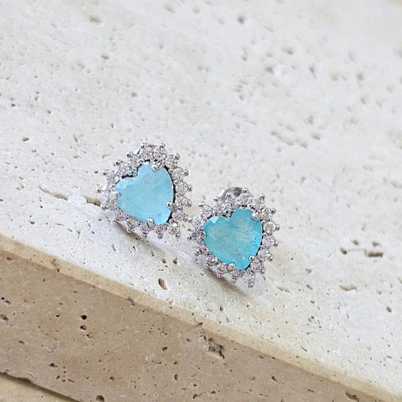 Brinco Coração Cravejado Colorido Medio