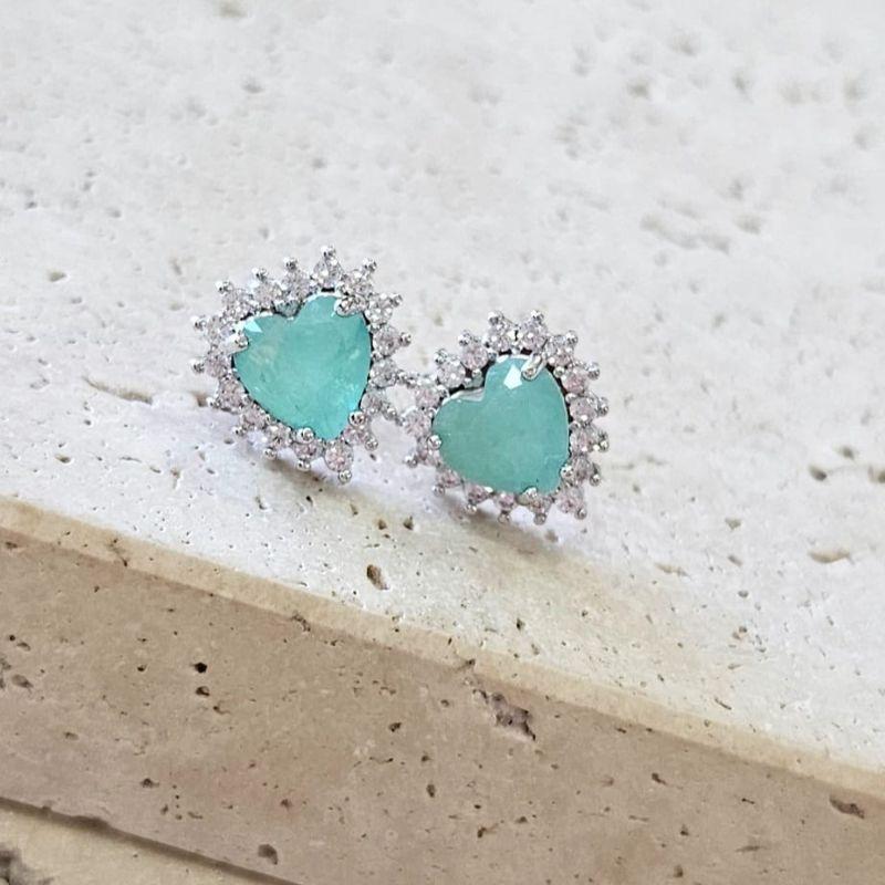 Brinco Coração Cravejado Colorido Medio