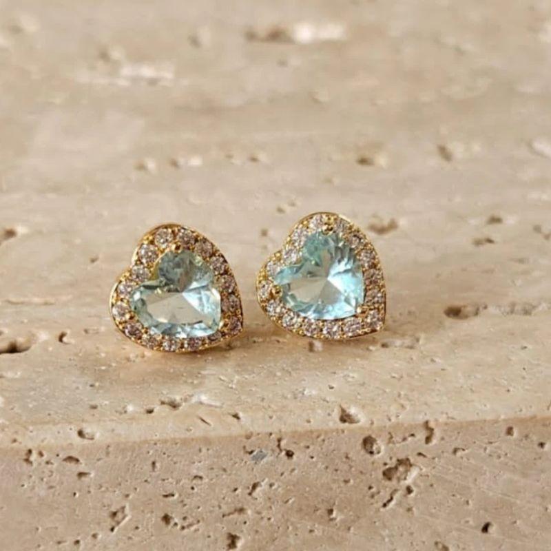 Brinco Coração Pedra Azul Medio