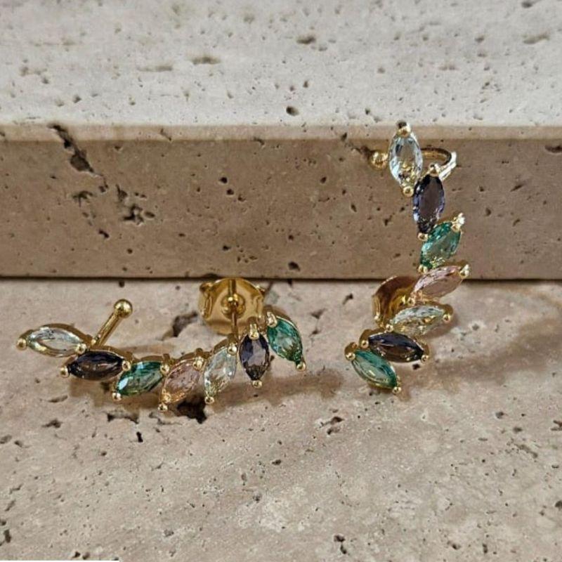 Brinco Ear Cuff Navetes Coloridas