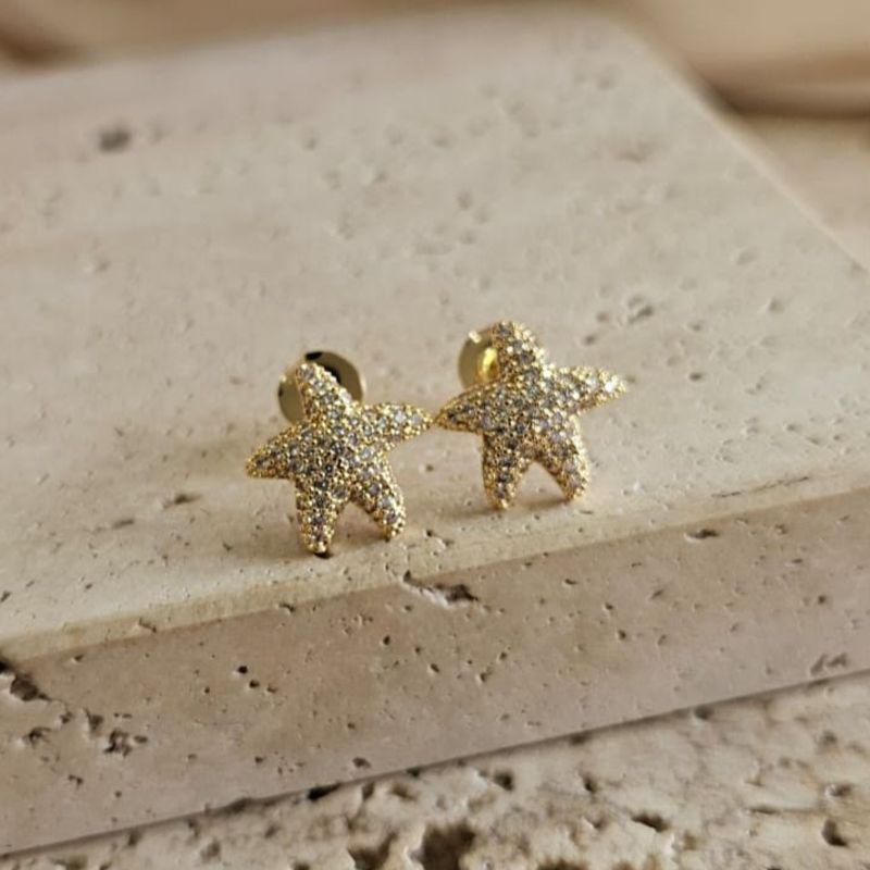 Brinco Estrela do Mar Arredondada Cravejada