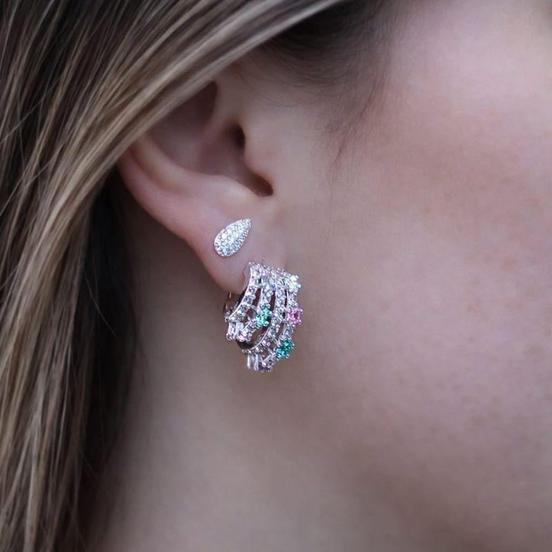 Brinco Multi Aros Cravejados Candy Color