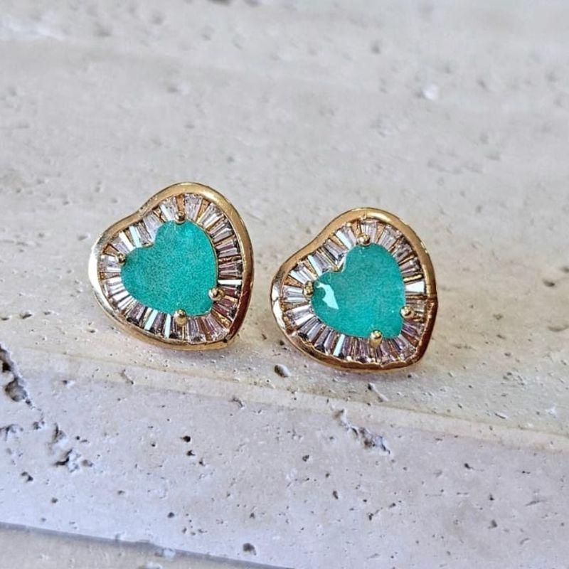 Brinco Pedra Coração Verde