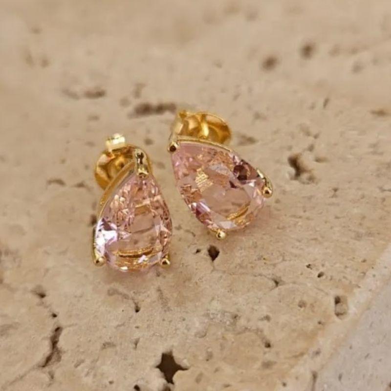 Brinco Pedra Gota Rosa