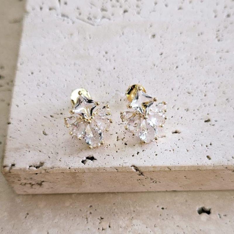 Brinco Triangulo|Gotas Pedra Cristal