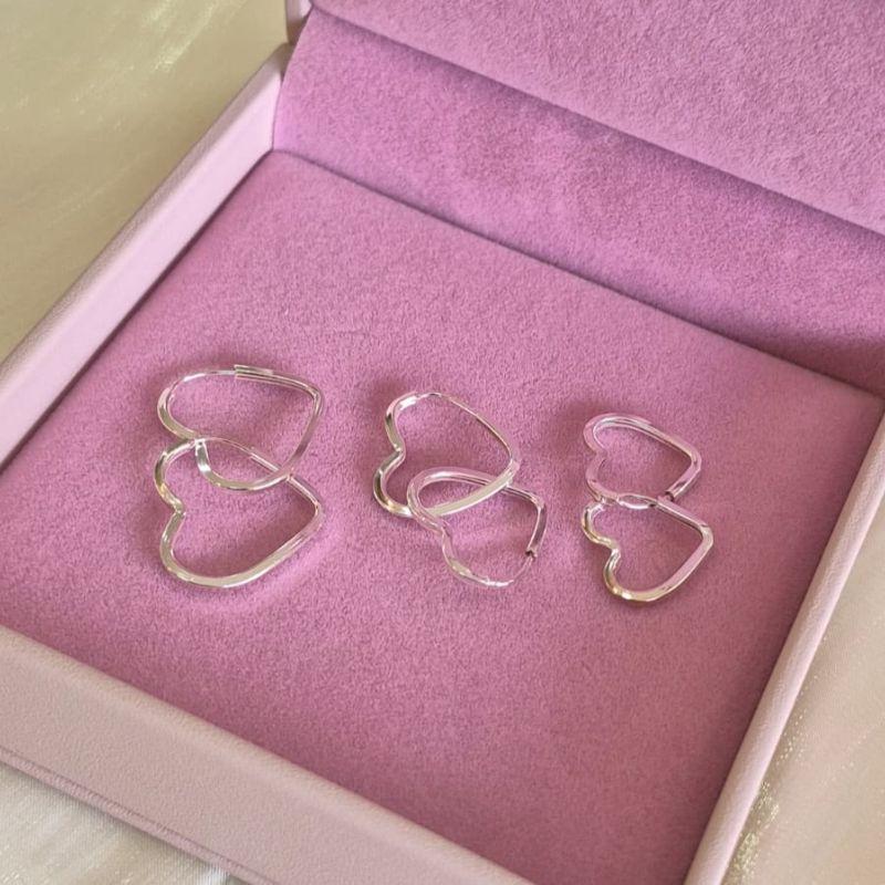 Brinco Trio de Argolas Coração Fina Clic Prata