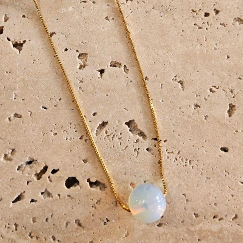 Colar Pedra Natural Pedra da Lua 60cm