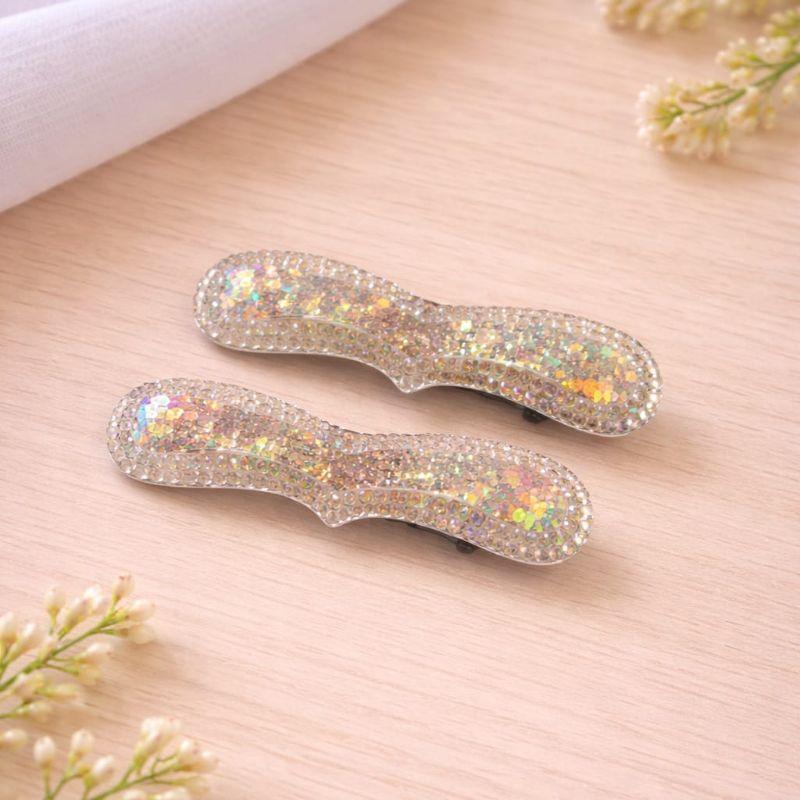 Presilha Bico de Pato Dupla Transparente com Glitter