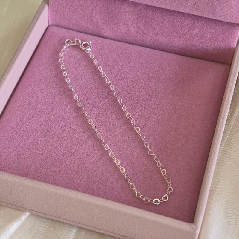 Pulseira Elos Coração 2mm 18cm Prata