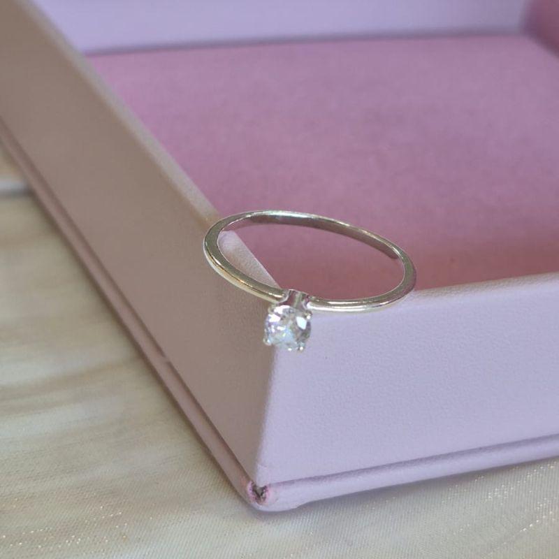 Anel Solitario Caixa Alta Prata N14