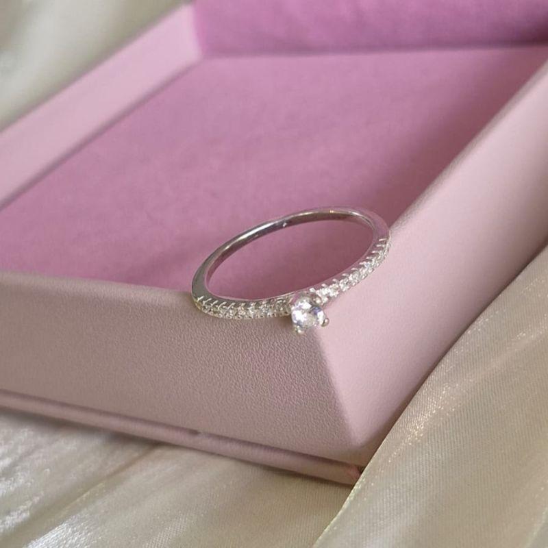 Anel Solitario Cravejado Prata N20