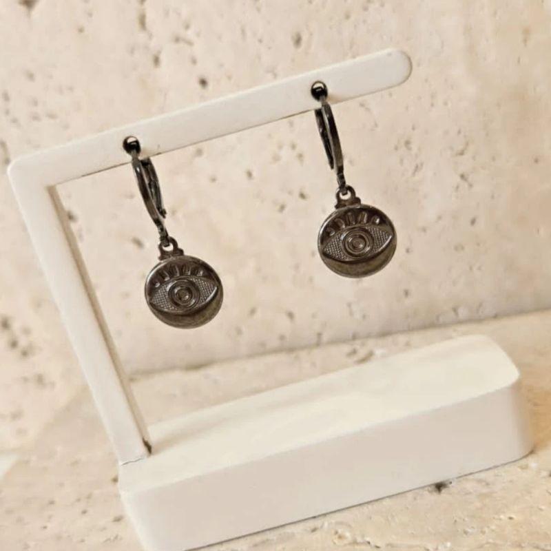 Brinco Argola Medalha Olho Grego