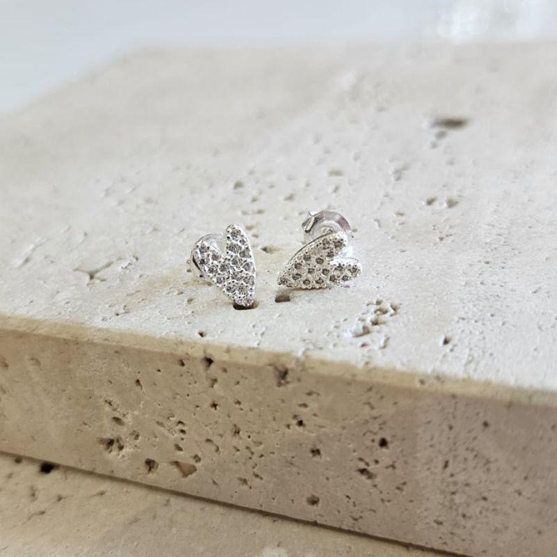 Brinco Coração Cravejado Prata G