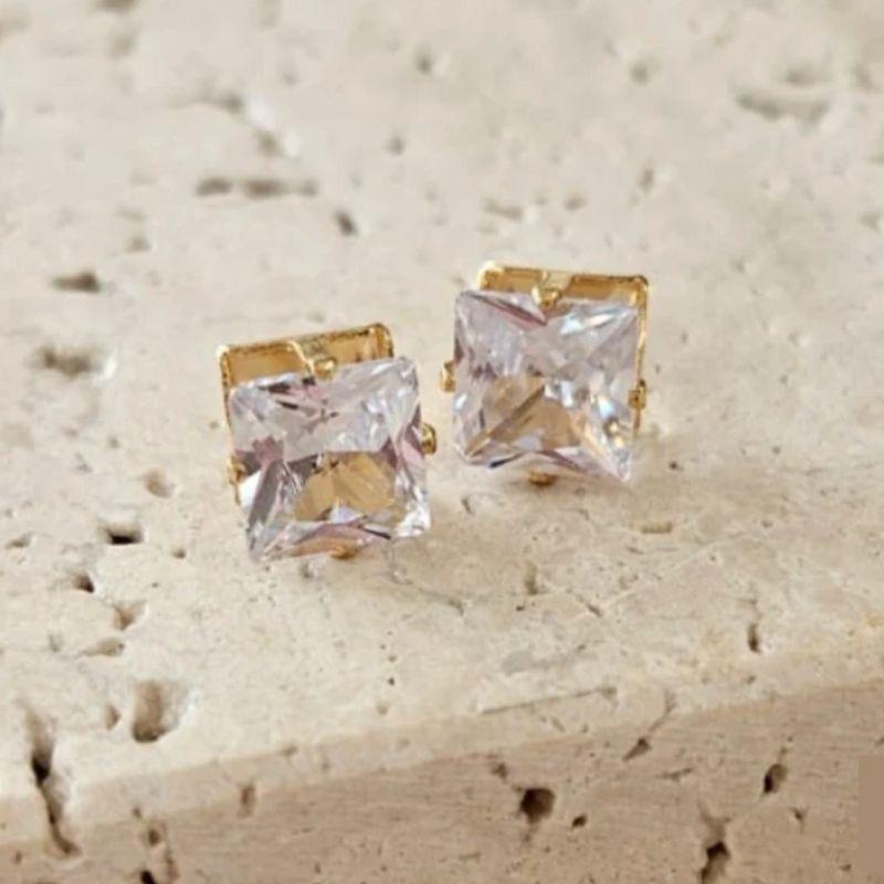 Brinco Zirconia Quadrado Cristal 8x8mm
