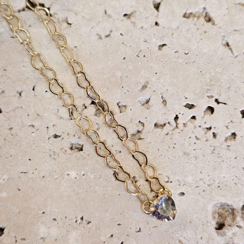 Choker Corrente Coração com Coração Lilas