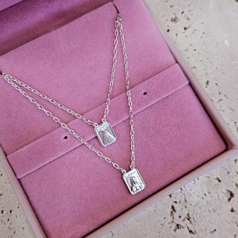 Escapulario Cartier Fina S. Coração de Jesus e N. Sra Unissex 60cm