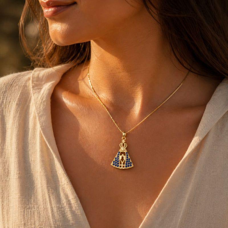 Gargantilha Nossa Senhora Cravejada Azul