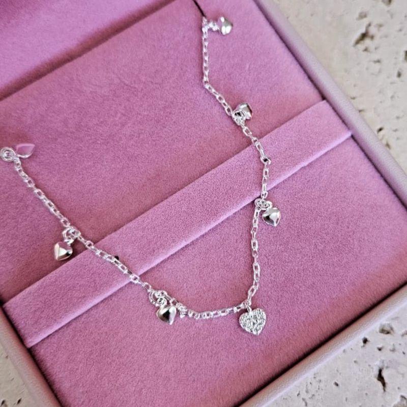 Pulseira Cartier 9 Corações Pendurados 18cm Prata