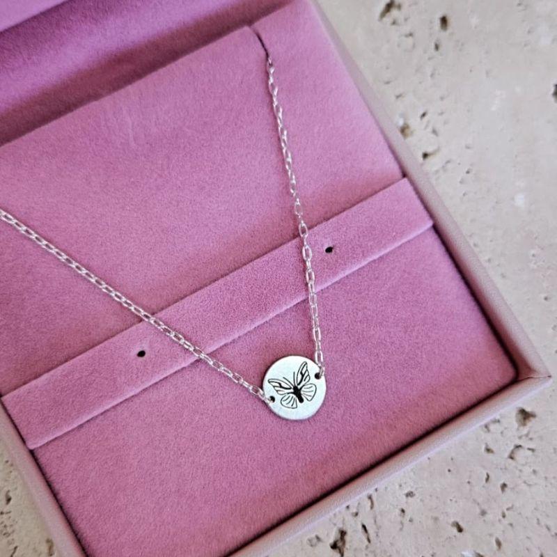 Pulseira Elo Oval com Medalhda Borbolet 18cm Prata