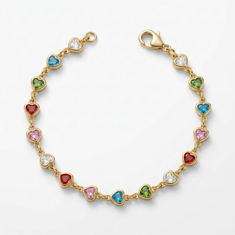 Pulseira infantil Corações Zirconia 15cm
