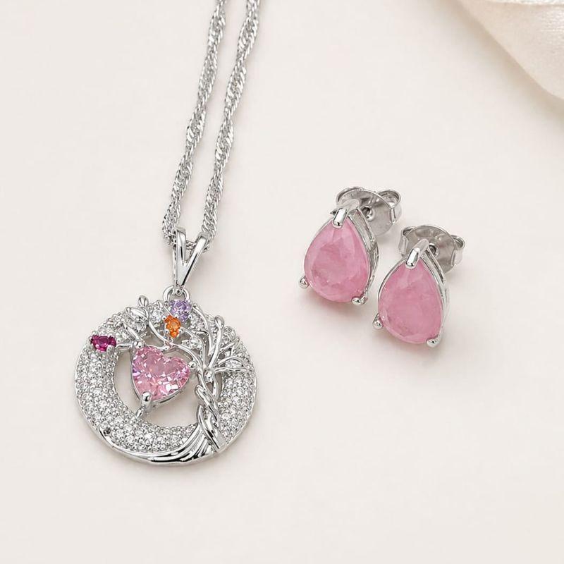 Conjunto Arvore com Coração Rosa Cravejado 50cm