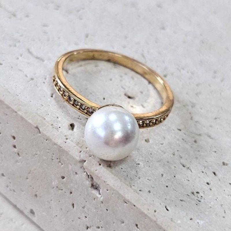 Anel Pérola Shell Cravejada N19