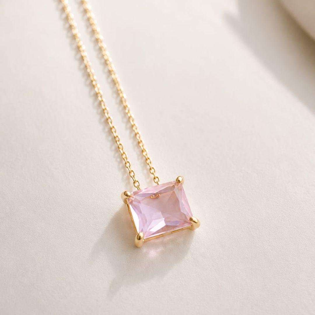 Pingente Zirconia Retangular Rosa (1,3x1,0cm)