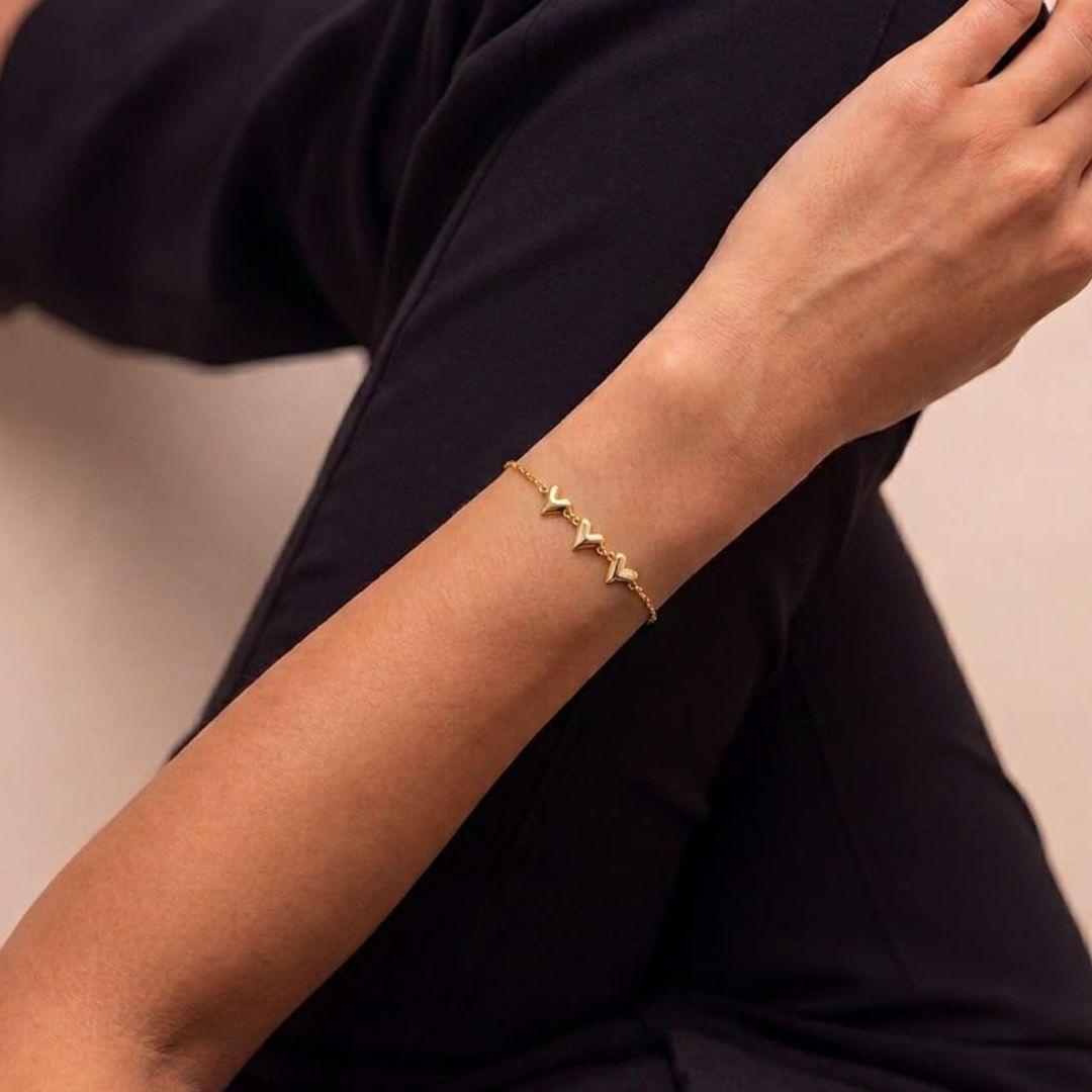 Pulseira 3 Corações Lisos 18cm